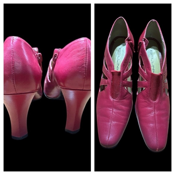 Vintage Womens Red Leather Bellini Gladiator Cut Out Christmas Mrs Claus Shoes 7 - Picture 2 of 10